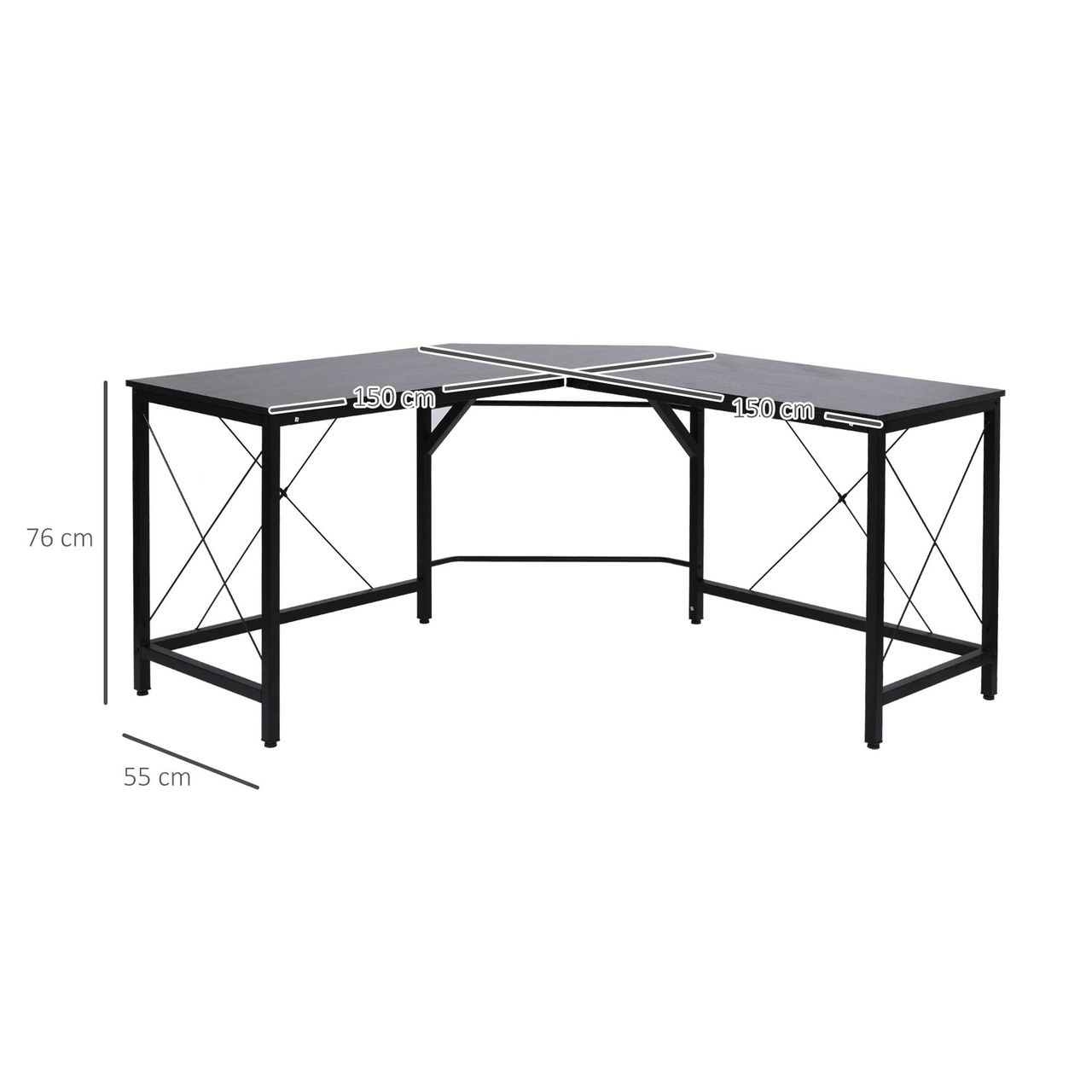 HOMCOM Computertisch L-Form Eckschreibtisch Winkelschreibtisch MDF Schwarz 150 x 150 x 76 cm
