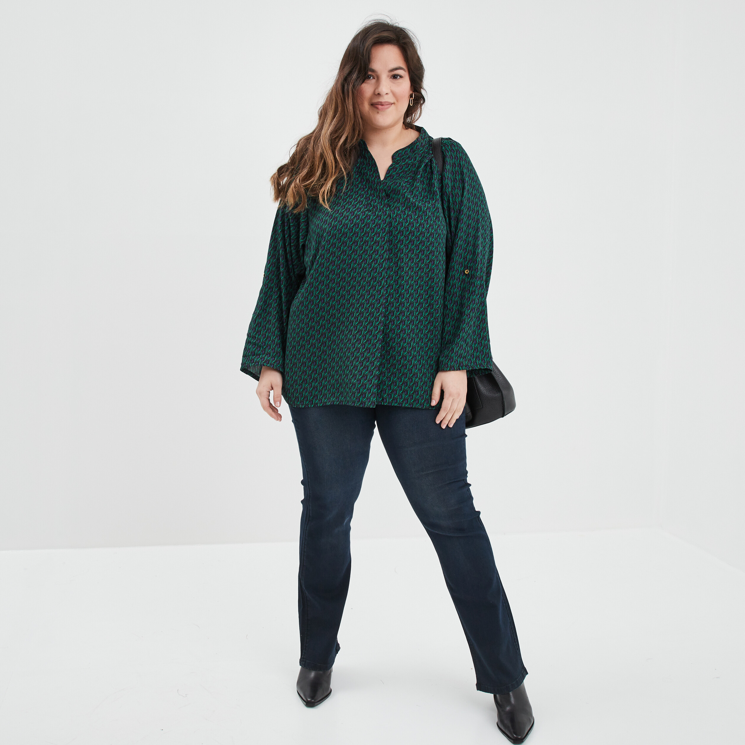 Blouse manches 3 4 bleu marine femme grande taille | La Halle