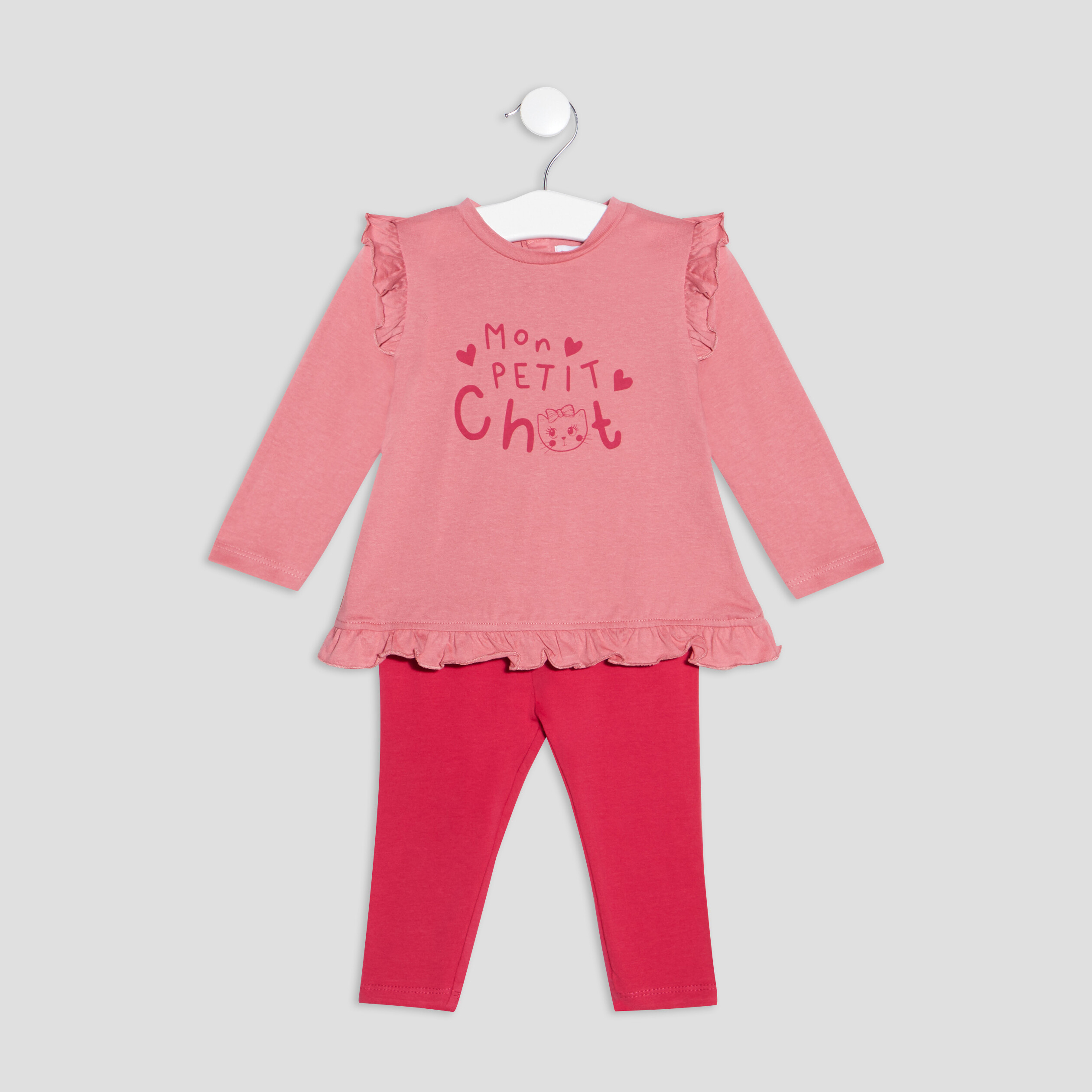 Ensemble 2 pièces t-shirt et legging rose framboise bébé fille | La Halle