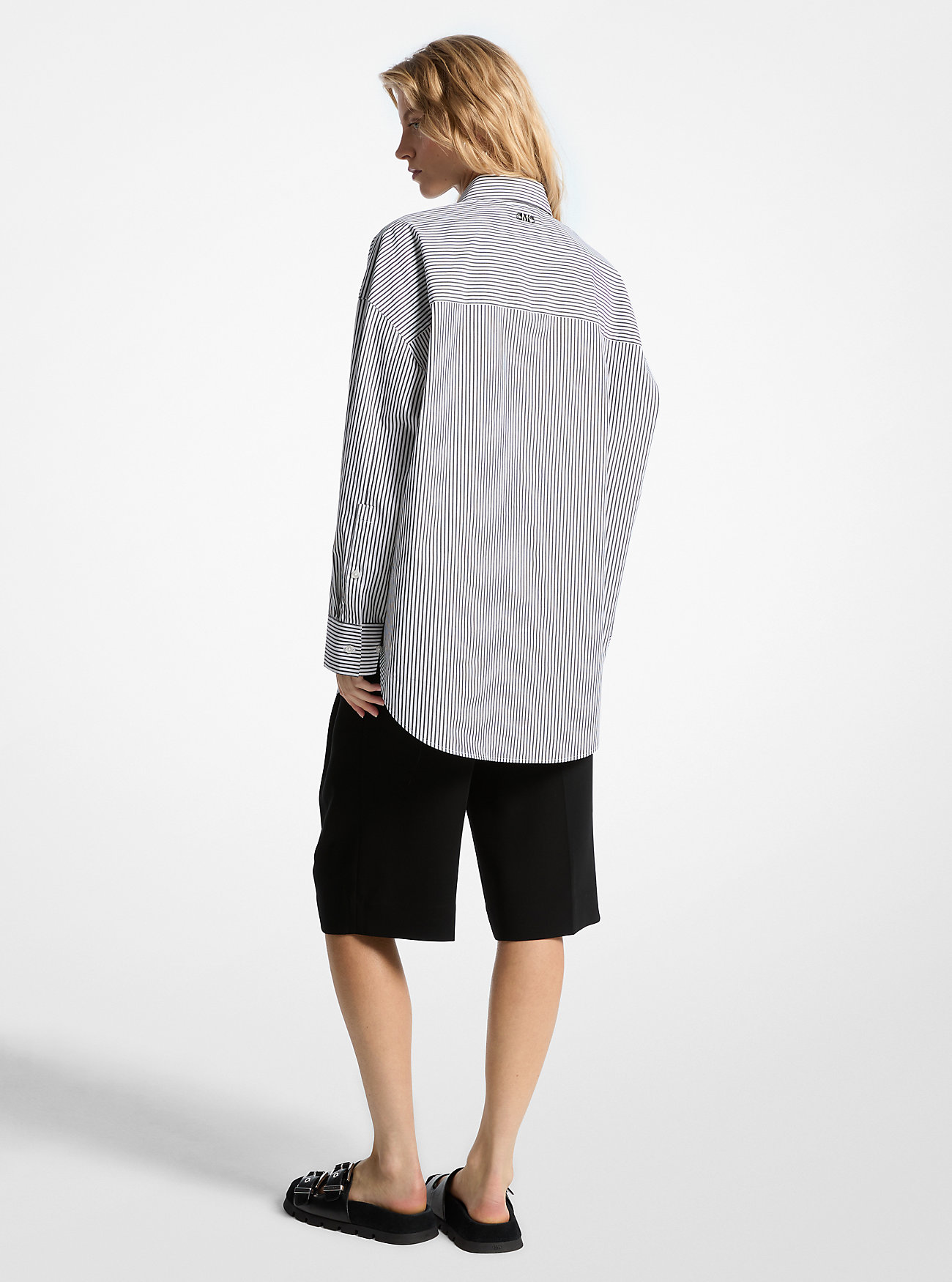 Oversized Striped Stretch Cotton Poplin Shirt - BLACK/WHITE