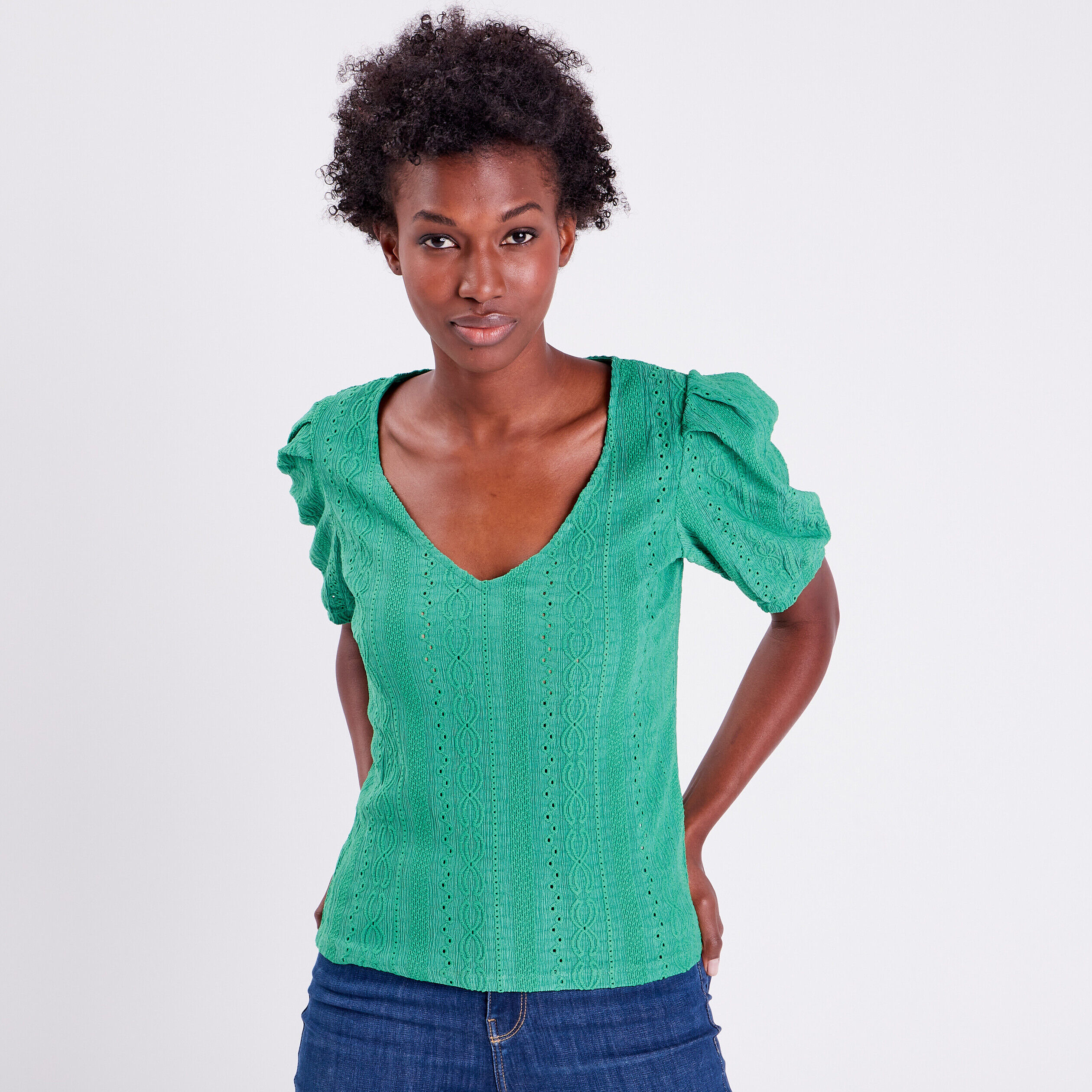 T-shirt manches courtes vert femme | Cache Cache