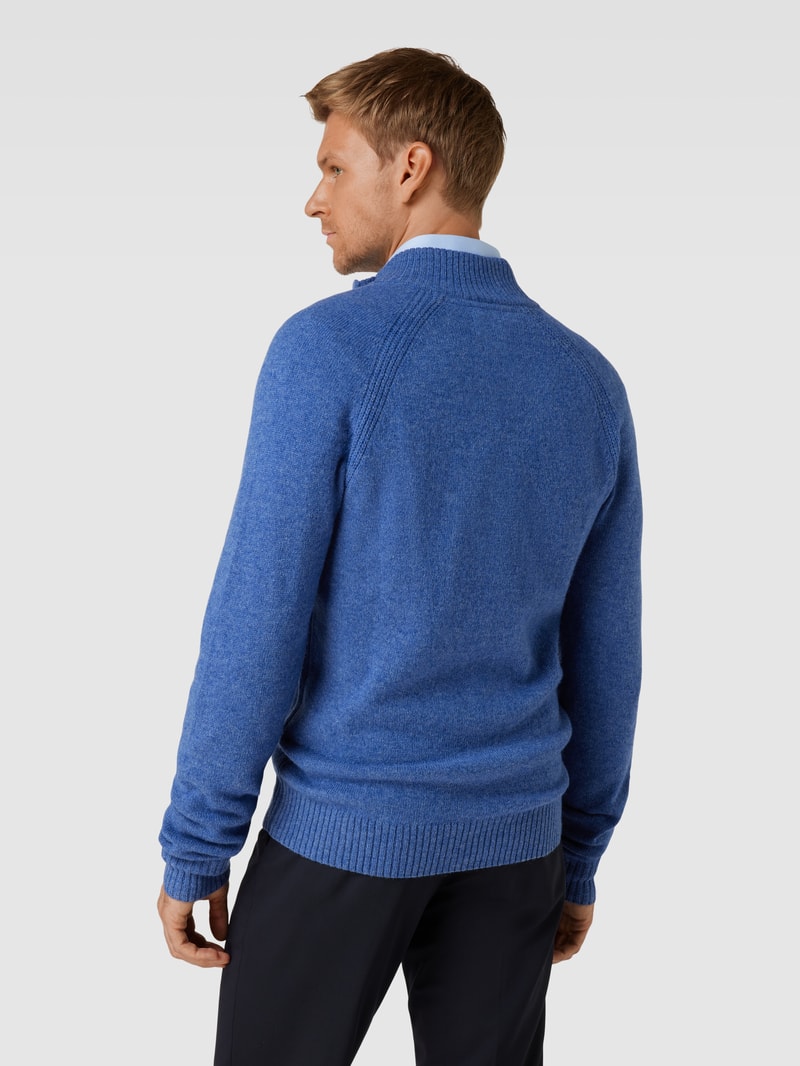 Strickjacke mit Label-Stitching Modell 'GEORG' in royalblau meliert