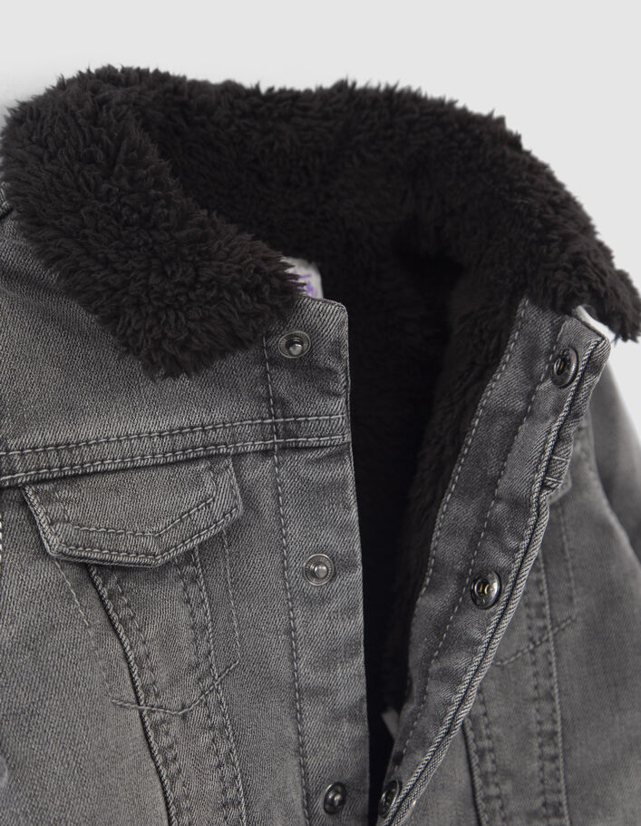 Veste en jean grise fourrée broderie dos bébé garçon