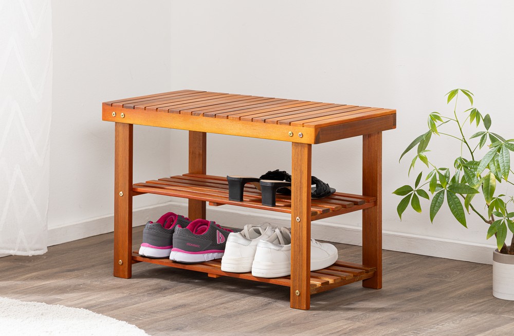 Trendstabil HC Home & Living 2in1 Schuhregal und Sitzbank Braun Akazienholz 70x33x46cm