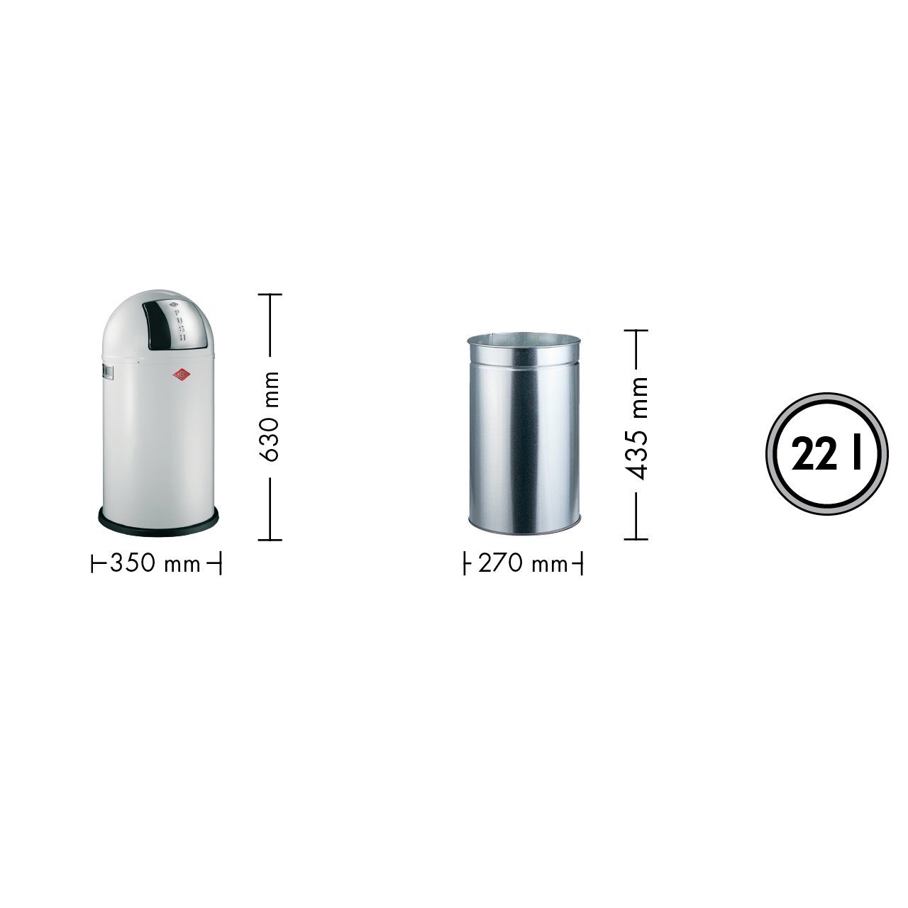 WESCO Mülleimer PUSHBOY JUNIOR 22 Liter, Stahlblech