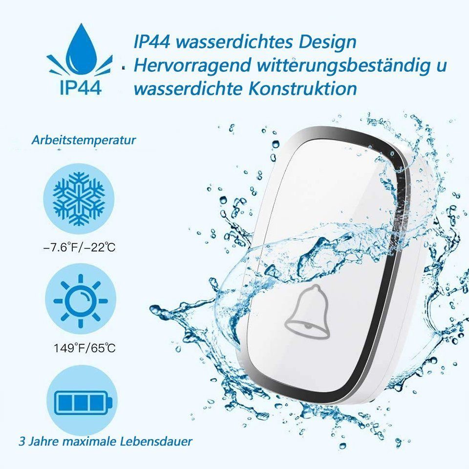 Haiaveng Türklingel-Set Funk-Türklingel, wasserdicht innen und außen, mit LED-Anzeige