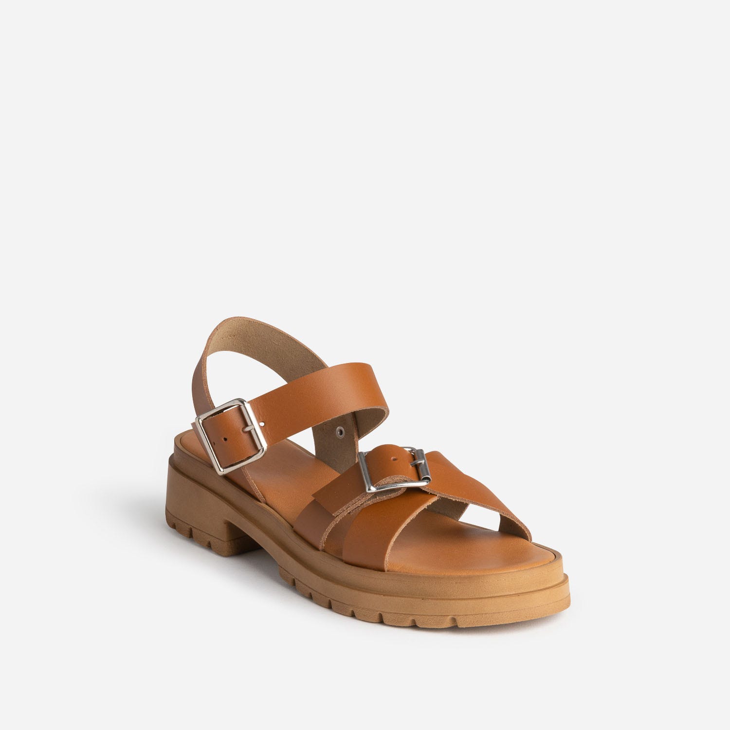 Sandale TEXTO camel en cuir à semelle crantée