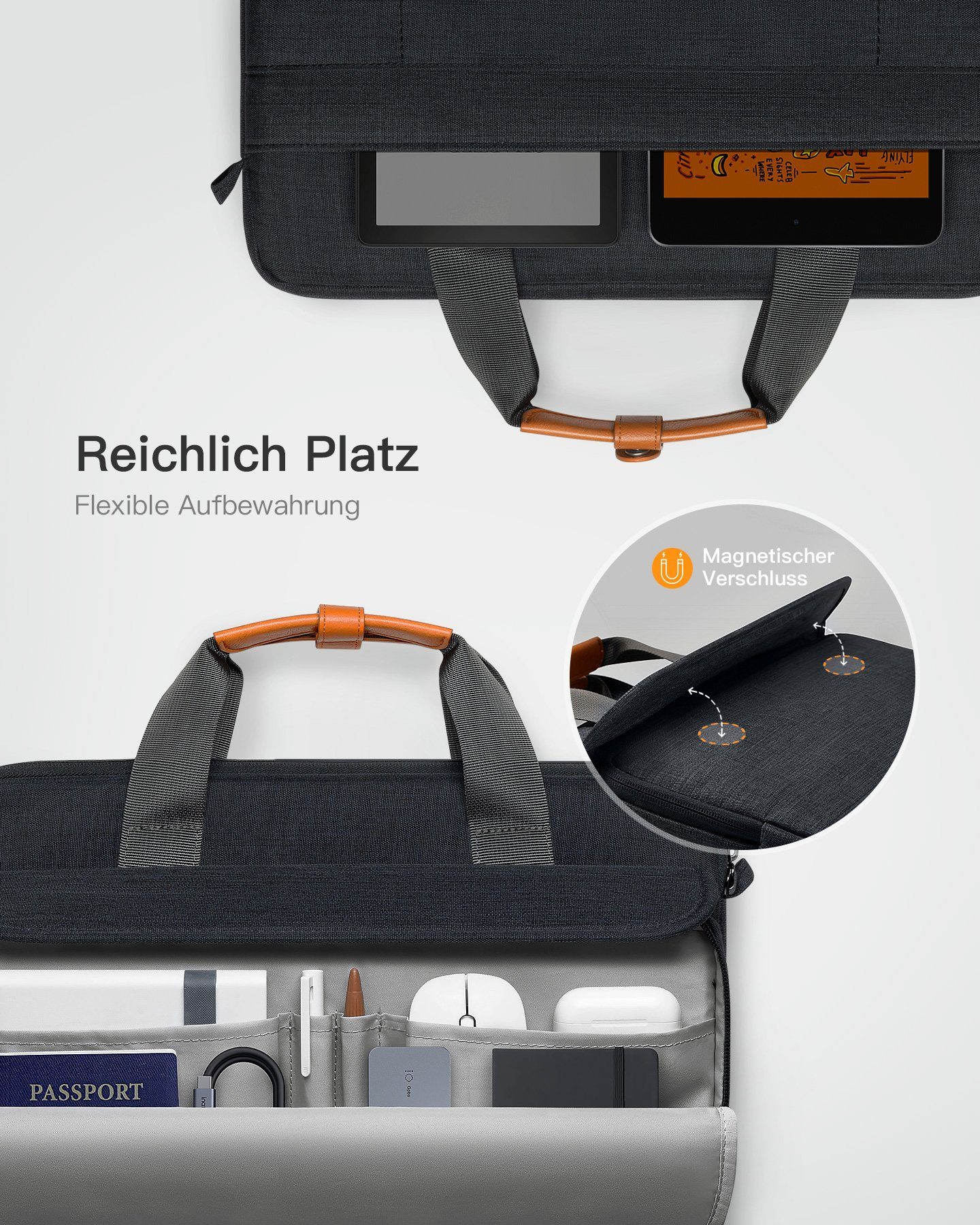 Inateck Laptoptasche 15.6 Zoll Schultertasche 360° Rundumschutz spritzwassergeschützte