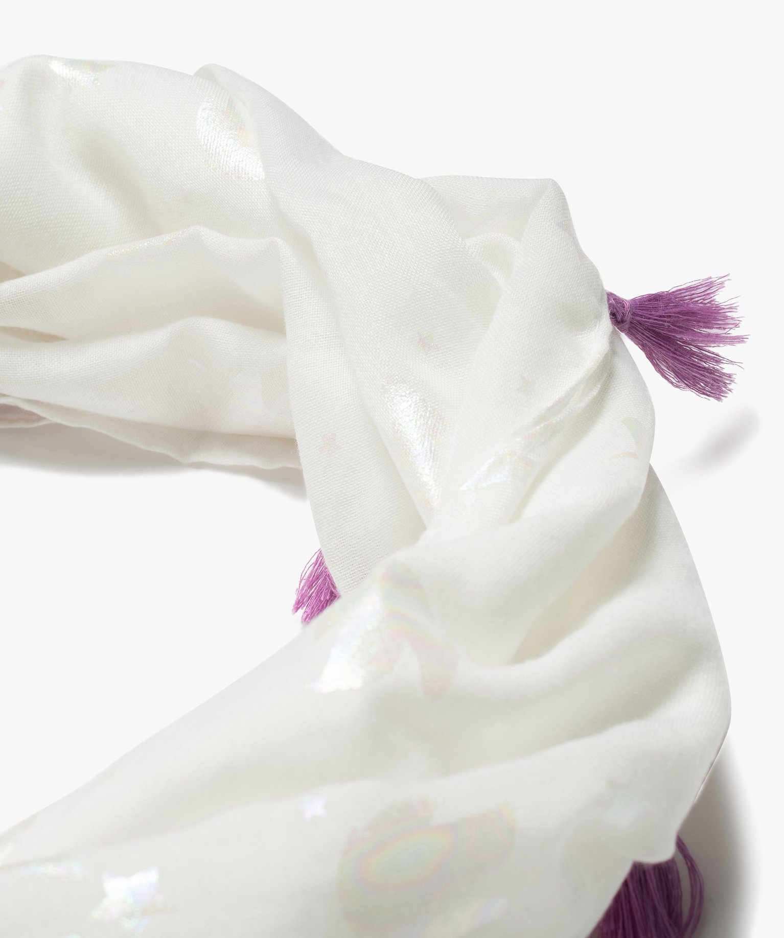 Foulard snood à motifs irisés et pompons fille blanc | GEMO