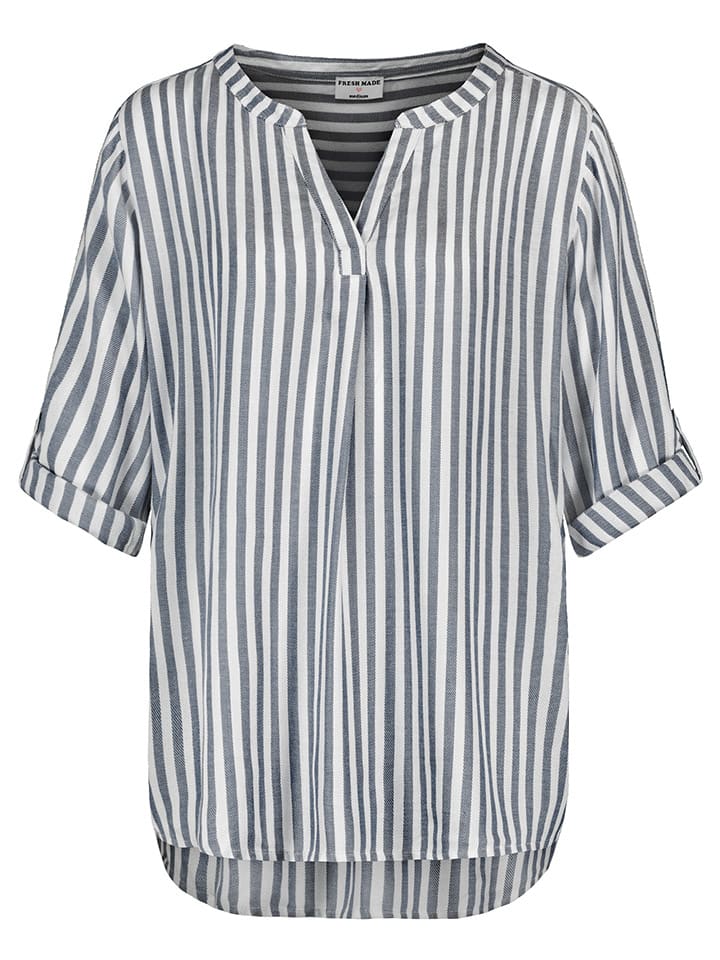 Fresh Made Bluse in Dunkelblau/ Weiß günstig kaufen