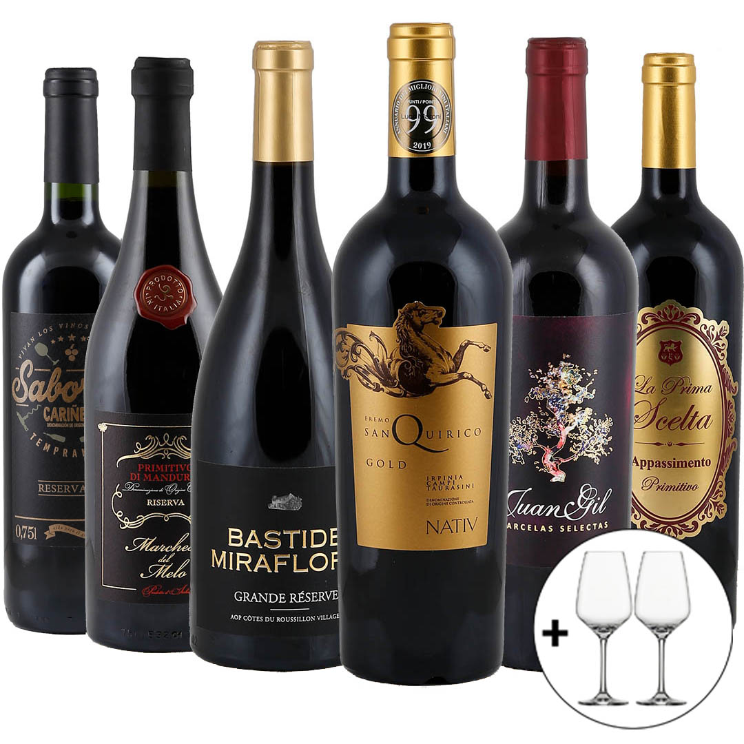 Rotwein-Premium-Selektion + zwei Rotweingläser von Schott Zwiesel