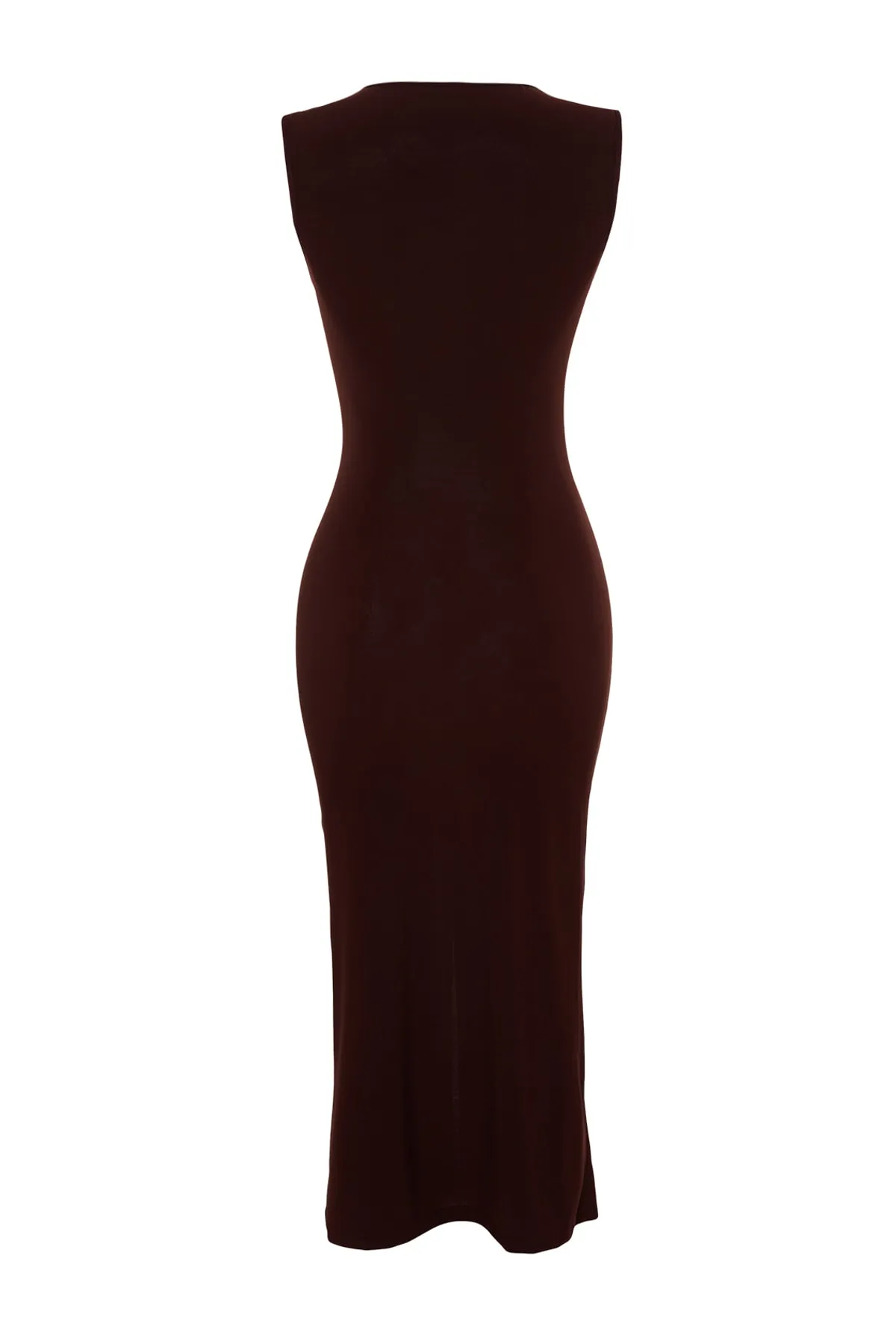 Trendyol Collection  Dunkelbraunes tailliertes/tailliertes Midi-Bleistiftkleid aus flexiblem Strick mit Raffdetail TWOSS23EL00751