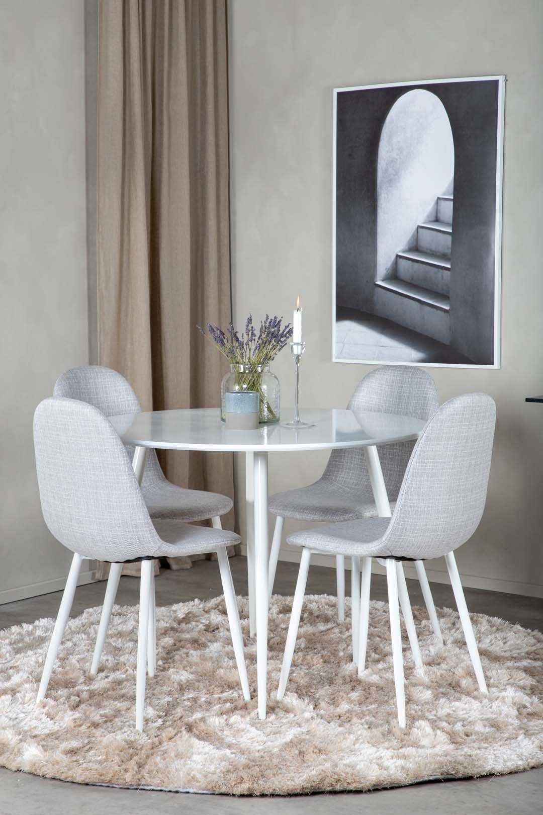 ebuy24 Essgruppe Plaza Essgruppe Tisch weiß und 4 Polar Stühle grau
