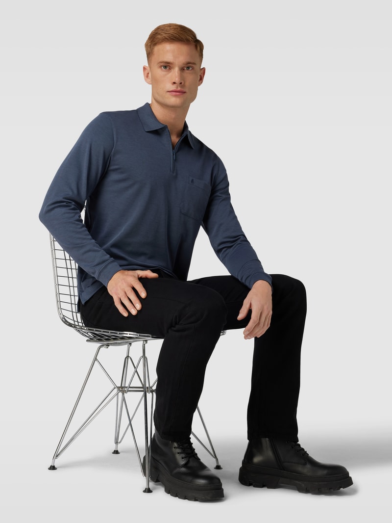 Poloshirt mit kurzer Reißverschlussleiste in jeans