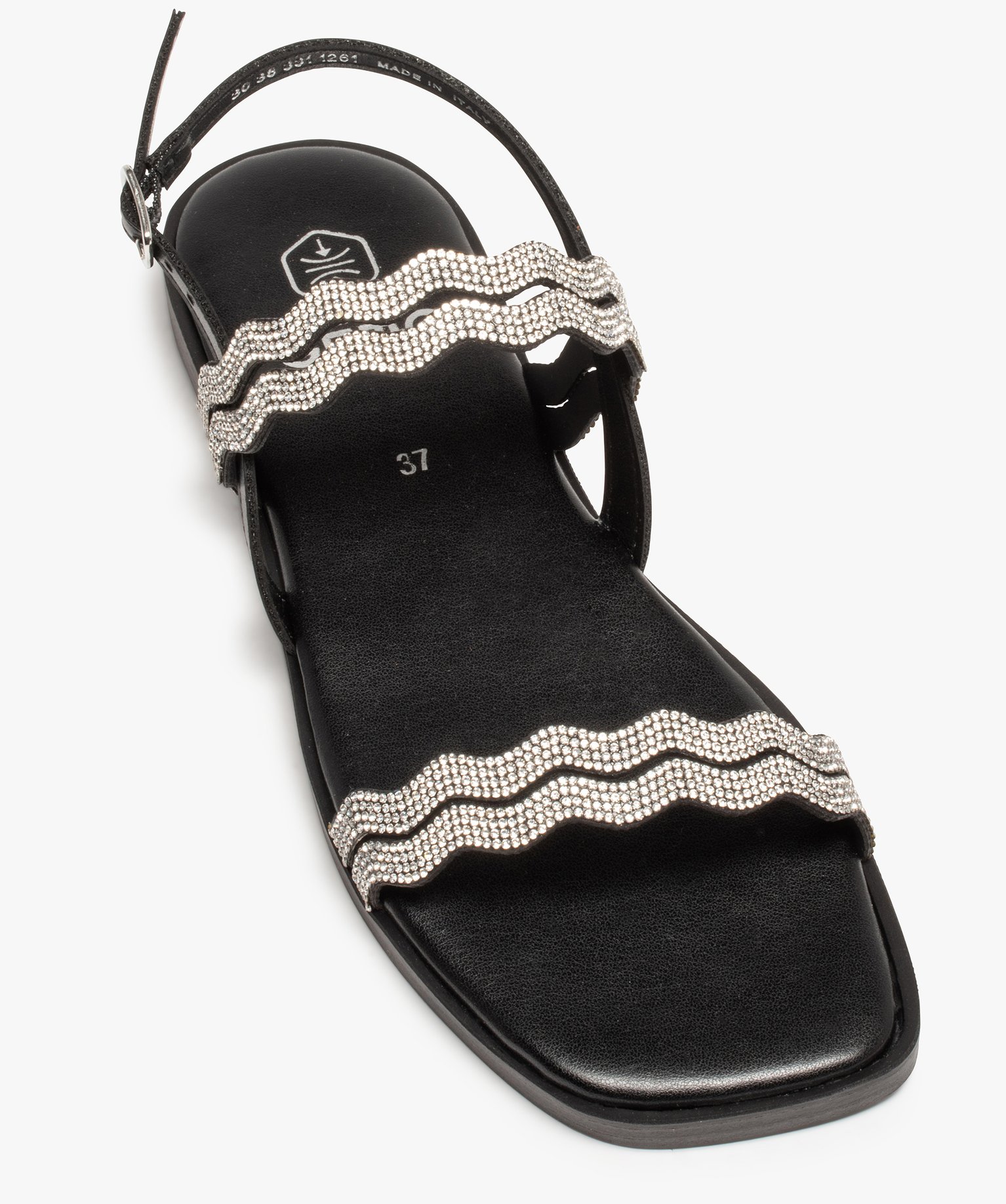 Sandales femme à talon plat et brides strass noir | GEMO