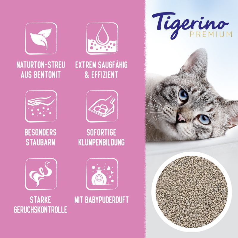 Tigerino Premium Katzenstreu - Babypuderduft