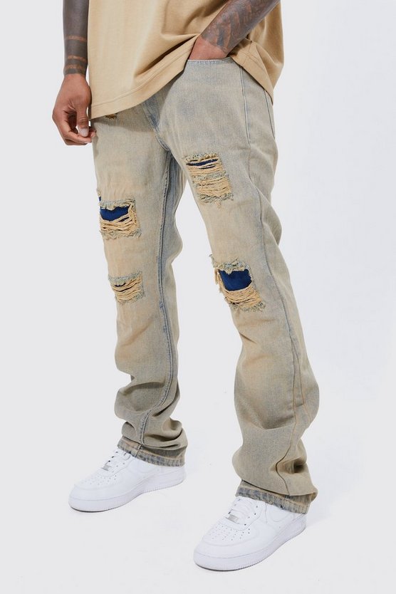 Slim-Fit Schlagjeans mit Rissen