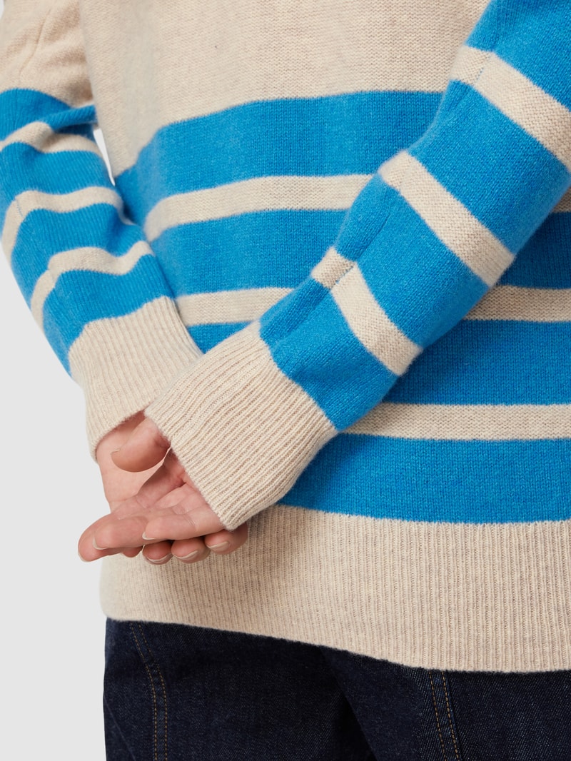 Strickpullover aus Lanawolle mit Kontraststreifen in beige meliert