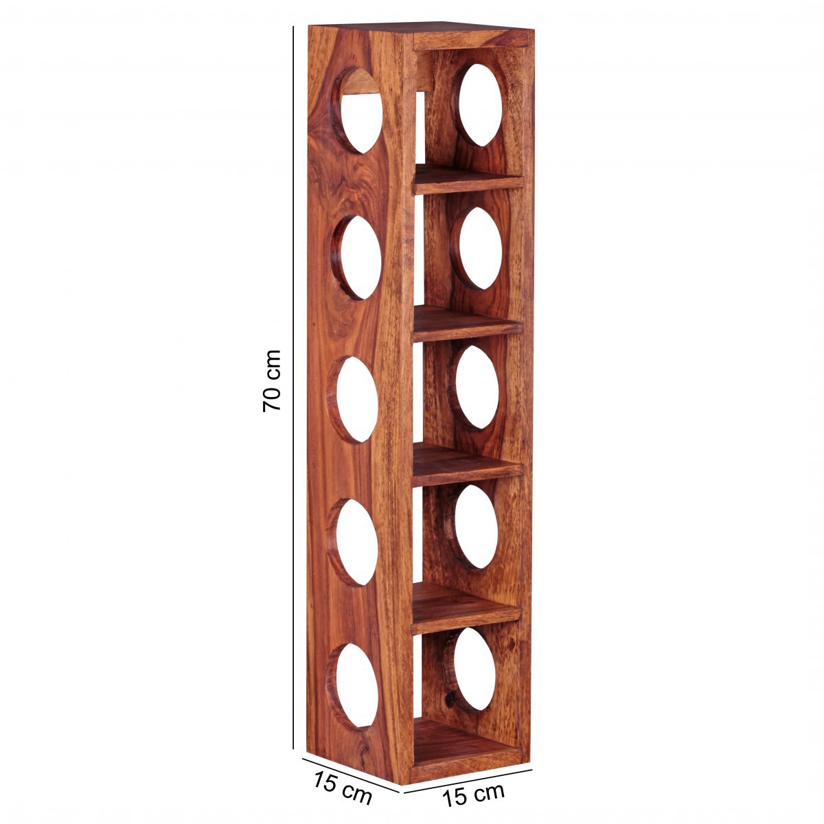 Wohnling Weinregal Massiv-Holz Sheesham Flaschen-Regal Wandmontage für 5 Flaschen Holzregal modern mit Ablage 70 cm