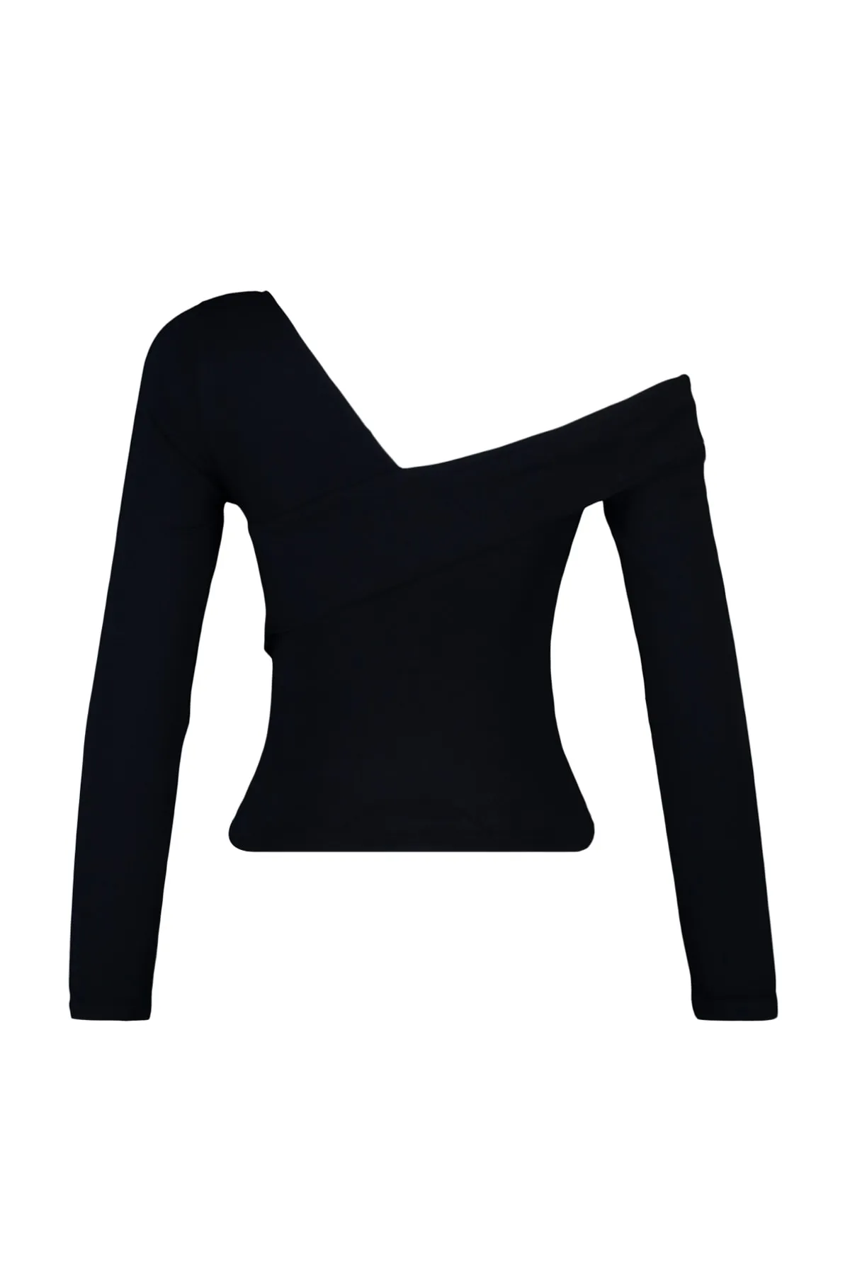 Trendyol Collection  Schwarze, taillierte, asymmetrische, dehnbare Viskose-Strickbluse TWOAW23BZ00748