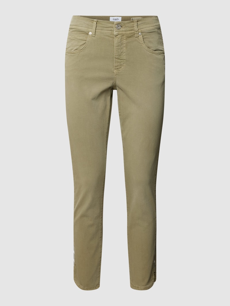 Jeans mit Label-Patch Modell 'ORNELLA' in khaki