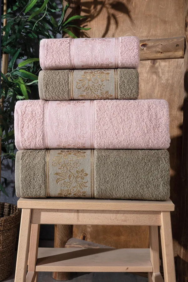 Güvenal  Lara Boxed 4-teilige Badetücher | Handtuch-Set | Handtuch | Handtuchset I Türkisches Badeset I Mitgifthandtuch