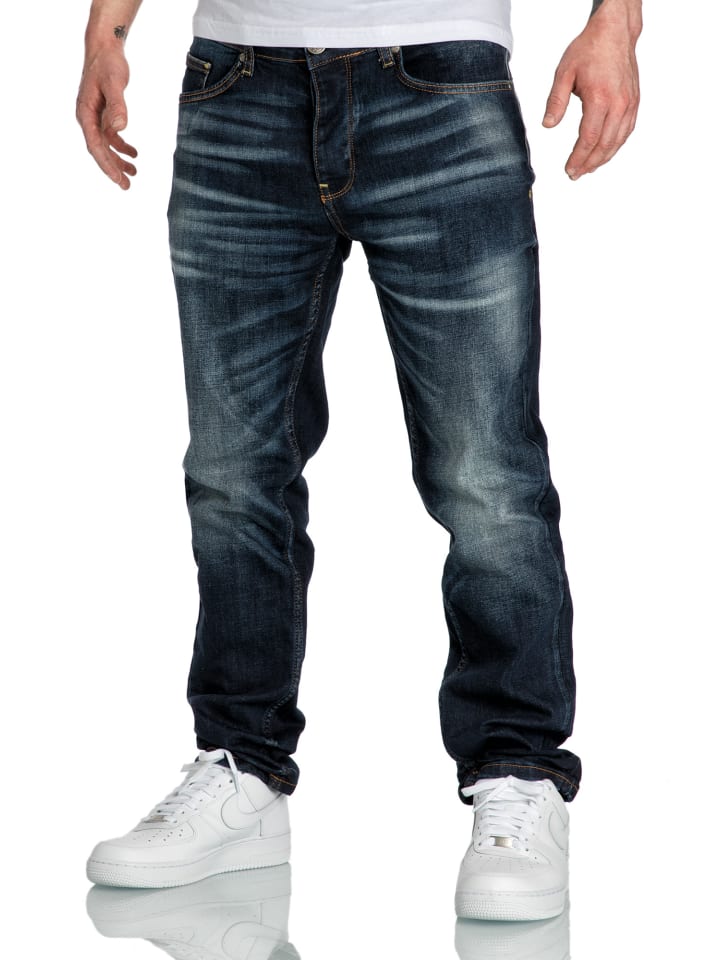 Amaci&Sons Regular Fit Destroyed Jeans KANSAS in Dunkelblau günstig kaufen