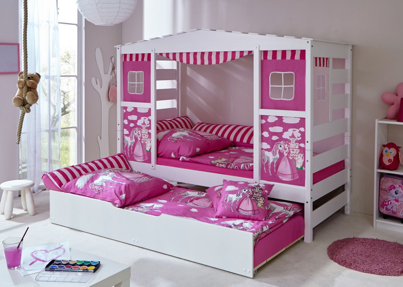 Ticaa Hausbett Rosa Var 1 - mit Zusatzbett -