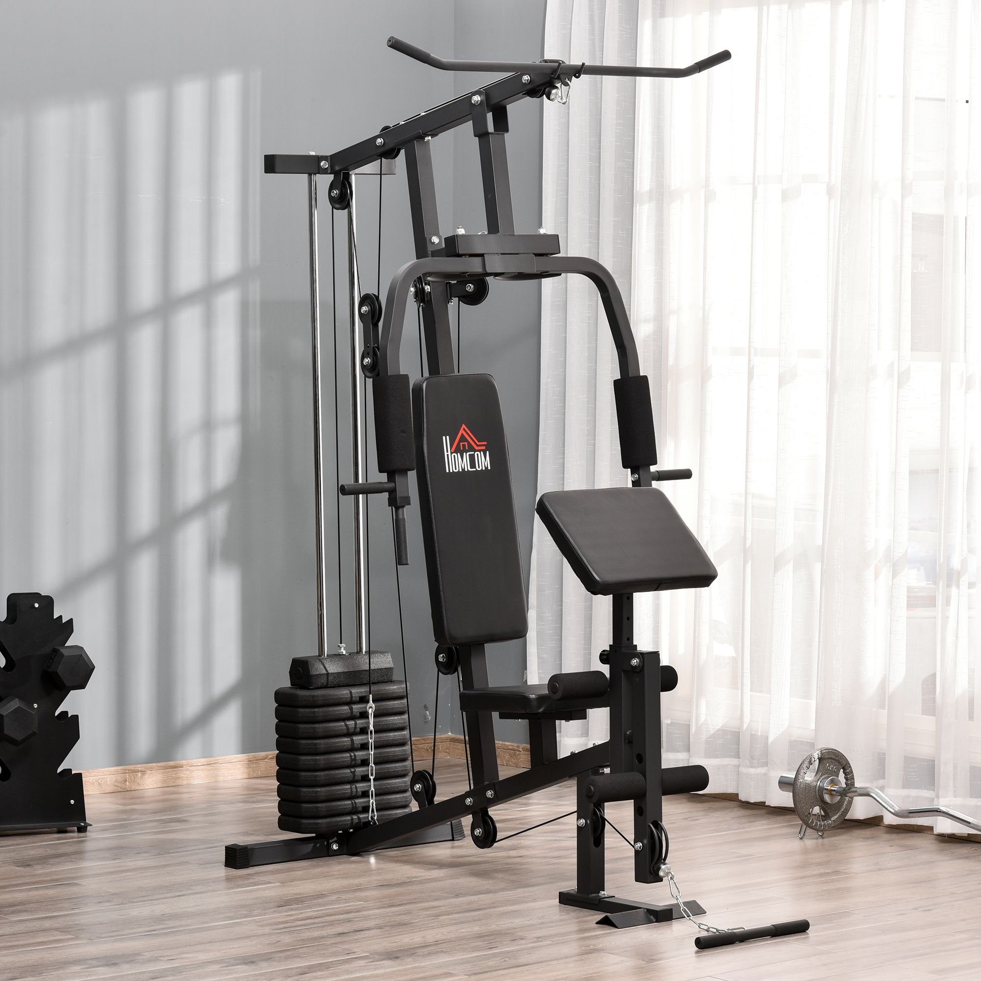 HOMCOM Kraftstation Heim-GYM-Station, 10 Gewichtsblöcke (Set, 1-tlg., inkl. Gegengewicht), Oberkörper und Unterkörper Training möglich