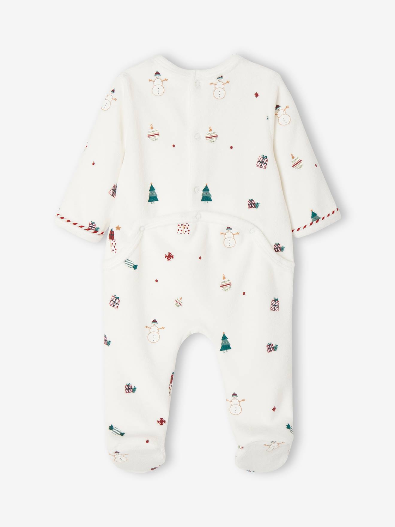Vertbaudet Weihnachtliches Baby Geschenk-Set: Samt-Strampler & Lätzchen Oeko-Tex - wollweiß