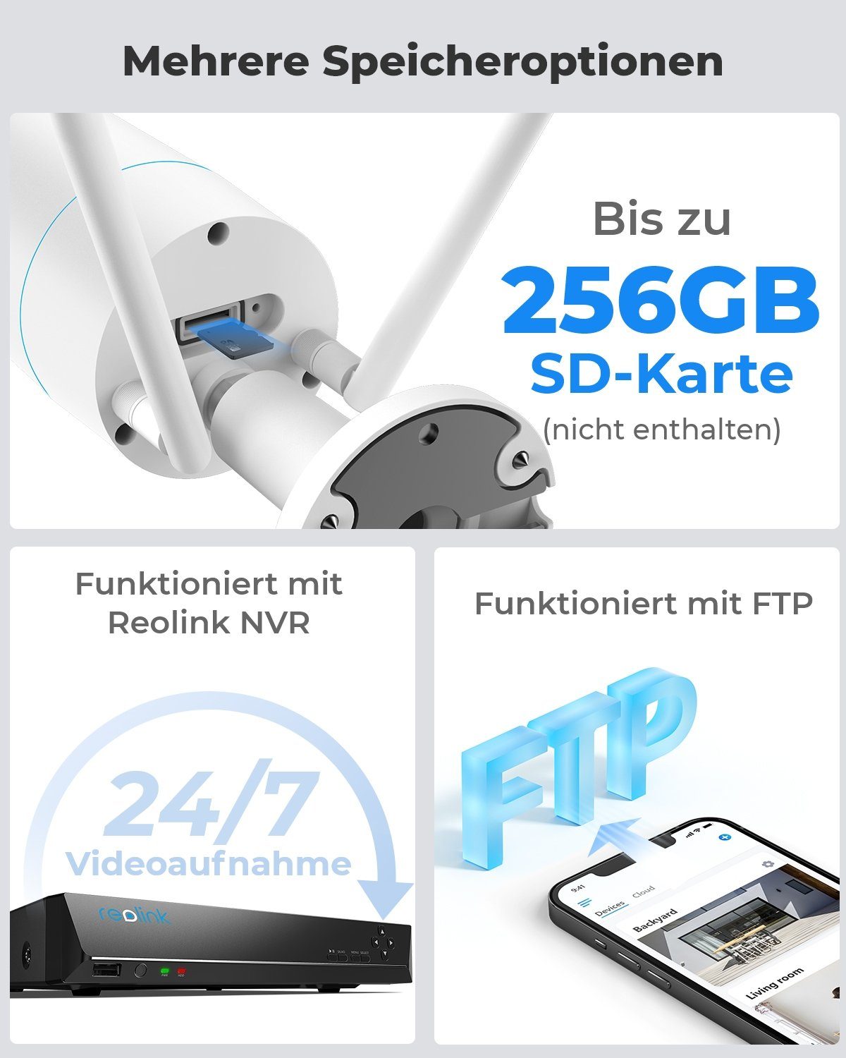 Reolink 510WA 5MP HD 2,4/5GHz WLAN IP Überwachungskamera (1-tlg., mit Audio für Aussen, 30m IR Nachtsicht, 256GB SD Kartenslot und Smarte Bewegungserkennung, Fernzugriff)