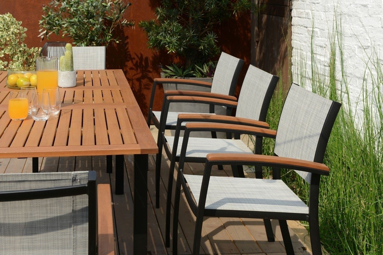 Outdoor Gartenstuhl KINGSBURY, 2er Set, Aluminium, Schwarz, Grau, (Set, 2 St), Textilen, stapelbar