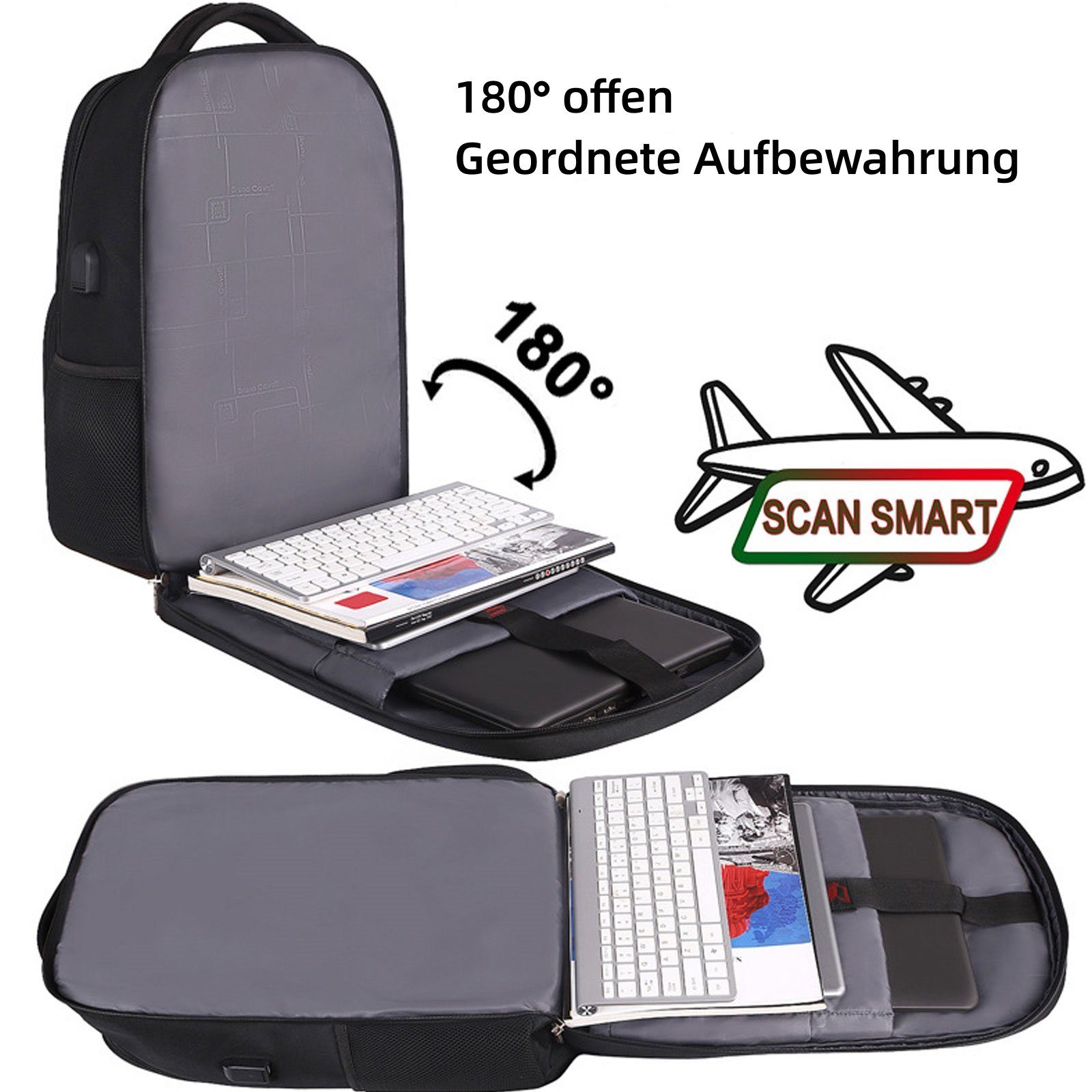 WISHDOR Laptoprucksack Laptop Rucksack Rucksäcke Schulrucksack Wasserbeständig Laptoptasche (Notebook Laptop Tasche Schule Uni Rucksack, mit USB-Lade-Anschluss, Anti-Diebstahl, Backpack mit Laptopfach), für Herren Damen Jungen Teenager Freizeit Arbei