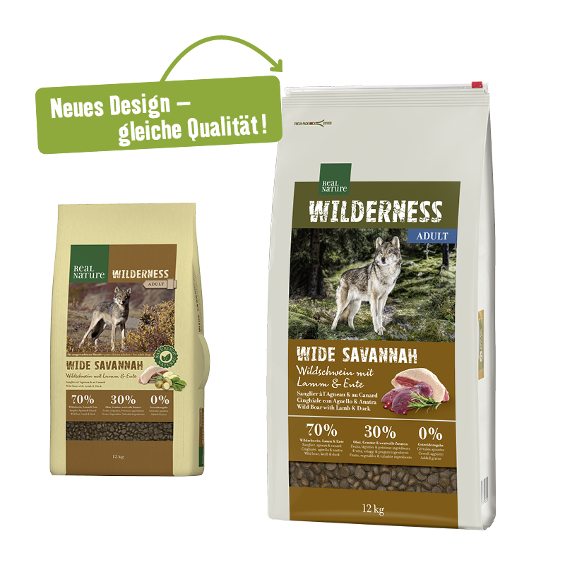 REAL NATURE Hundetrockenfutter REAL NATURE WILDERNESS Wide Savannah Wildschwein mit Lamm & Ente 12 kg