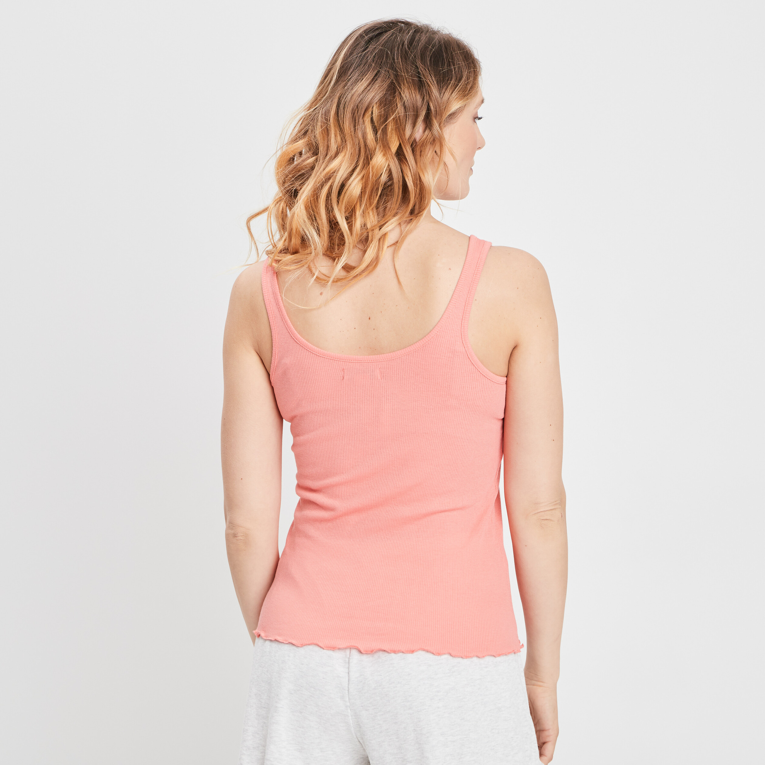 Haut de pyjama débardeur effet côtelé orange corail femme | La Halle