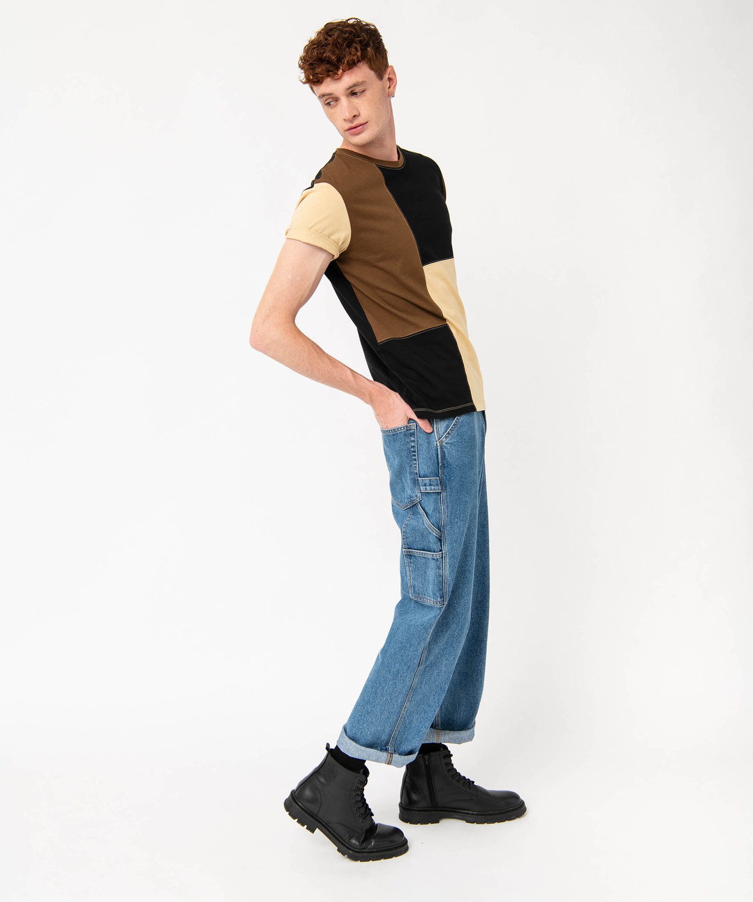 Tee-shirt à manches courtes effet patchwork homme beige | GEMO
