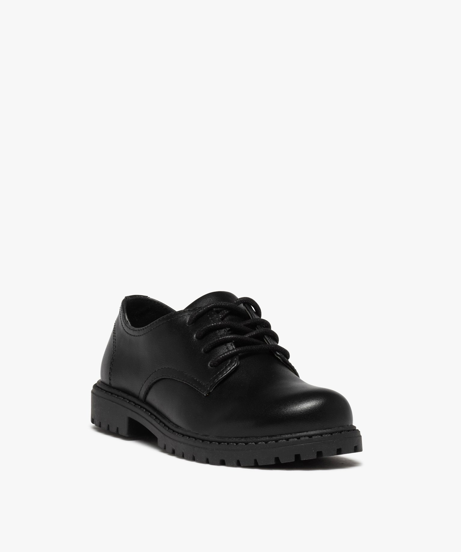 Derbies Garçon unis à semelle crantée fermeture lacets noir | GEMO