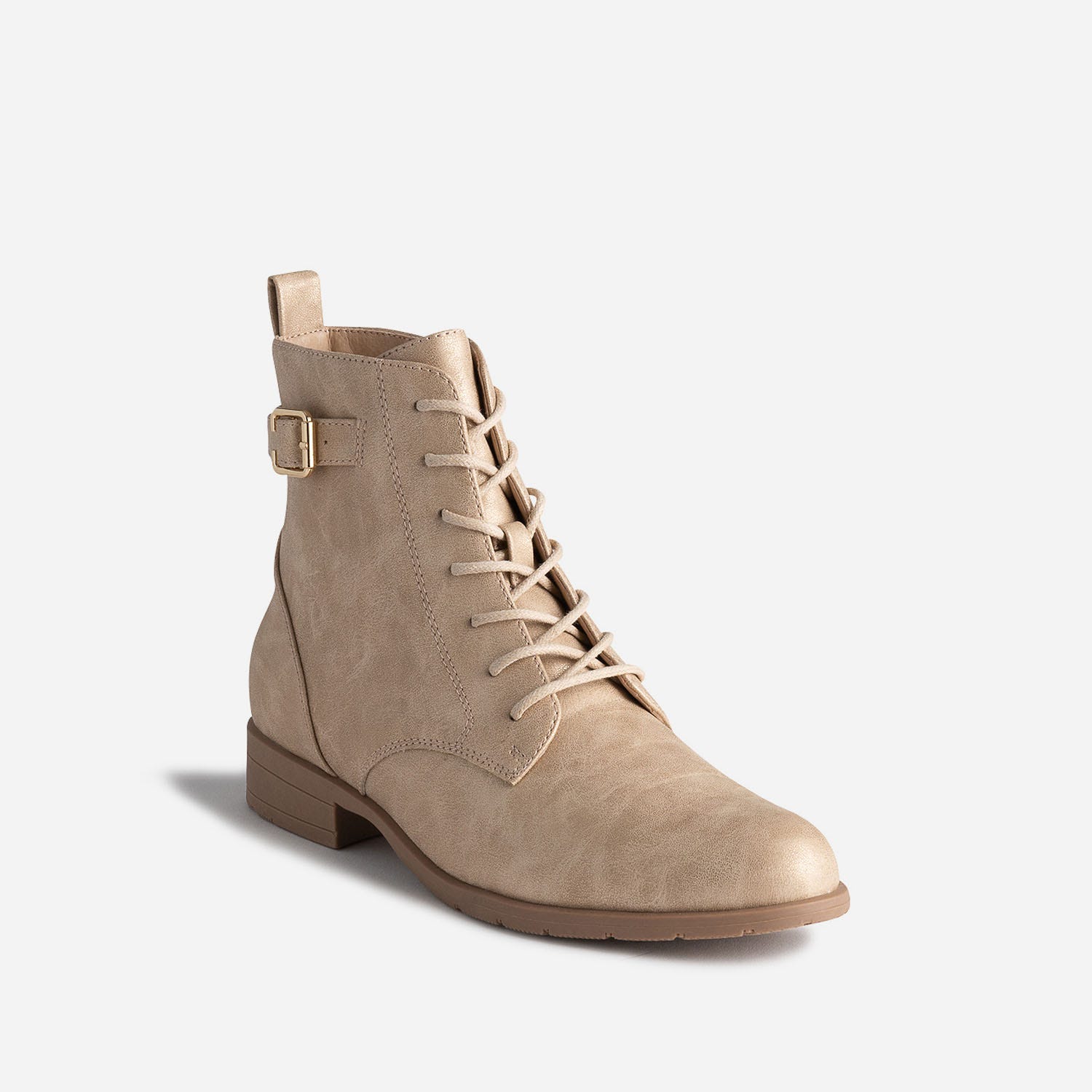 Bottine beige doré à lacets et bride