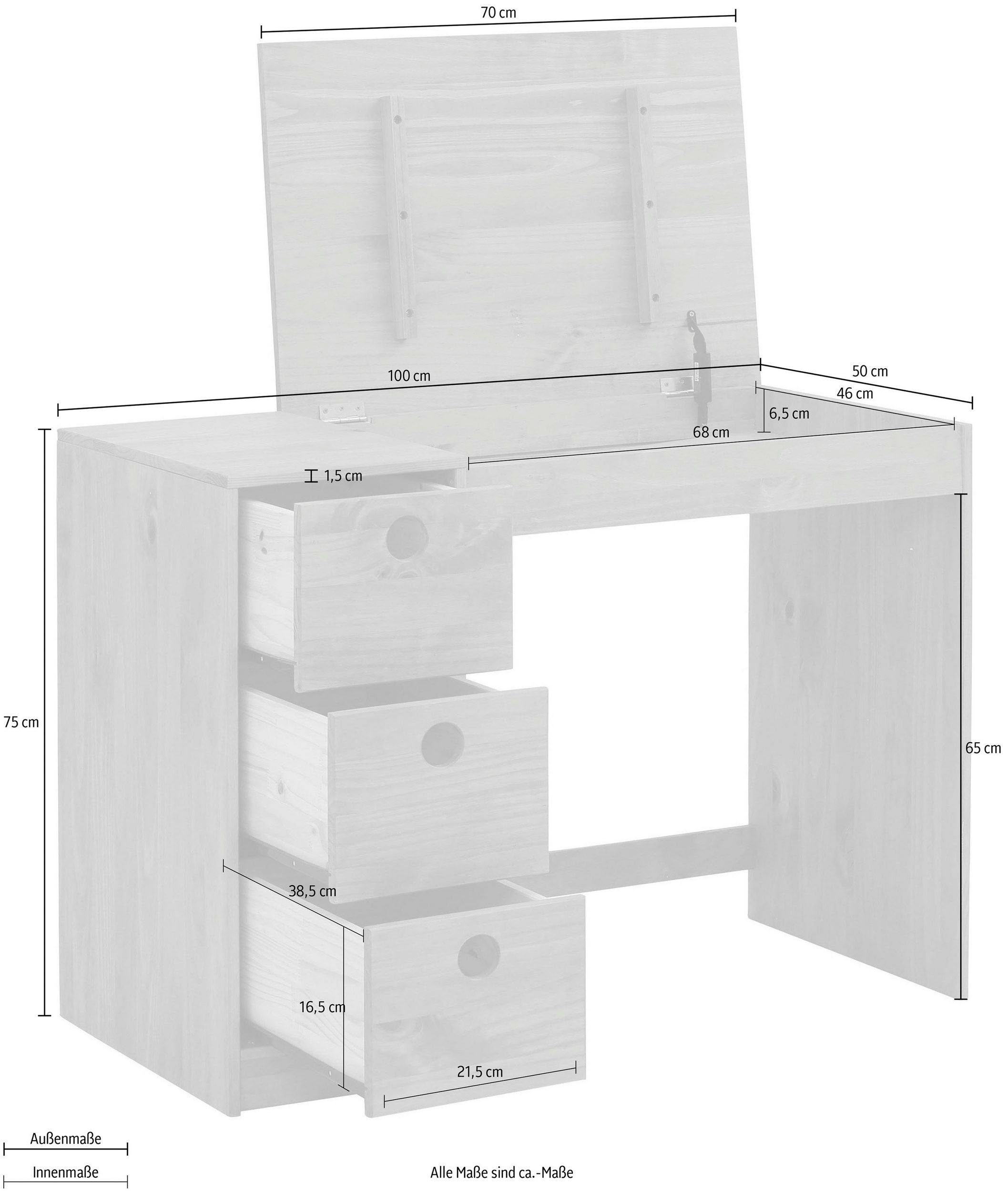 Lüttenhütt Jugendzimmer-Set Alpi, (Spar-Set, 3-St), Daybed, Schreibtisch mit Stauraum und Kleiderschrank in Hausoptik