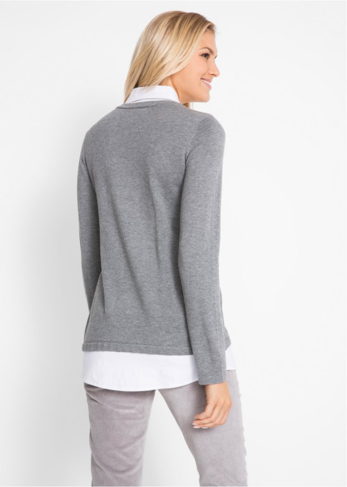 2 in 1 Pullover mit Bluseneinsatz, Langarm