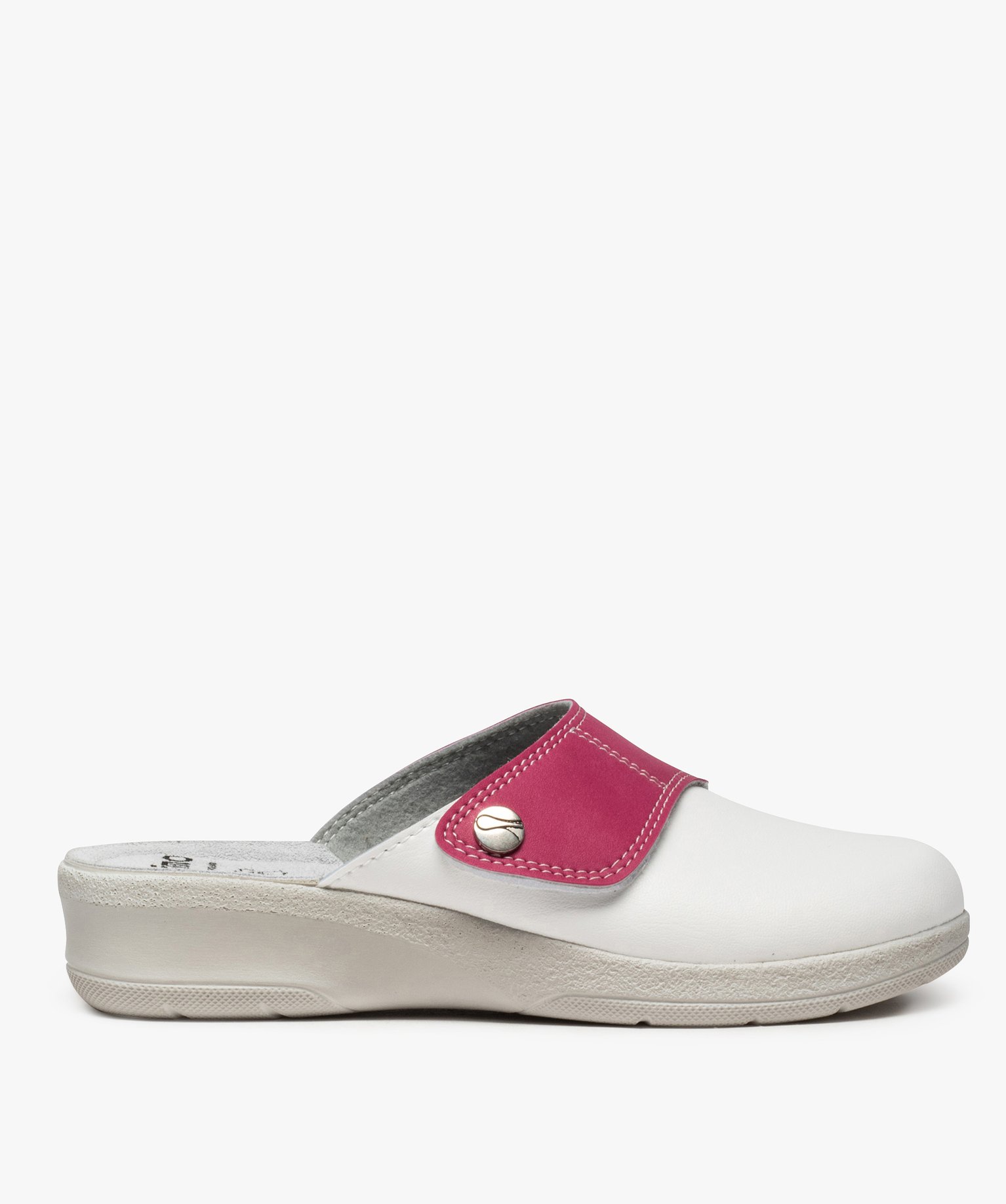 Sabots femme confort dessus bicolore ajustable à scratch blanc | GEMO