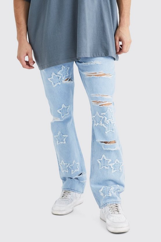 Tall Slim-Fit Schlagjeans mit Sternen-Applikation