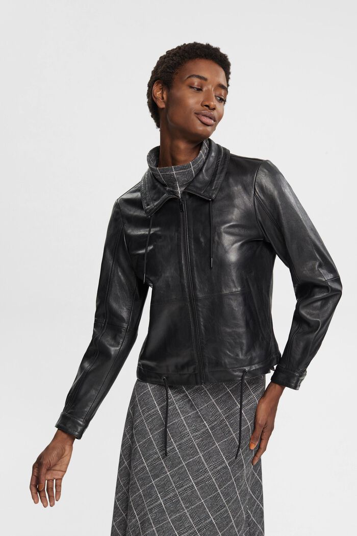 Lederjacke mit Kordelzug