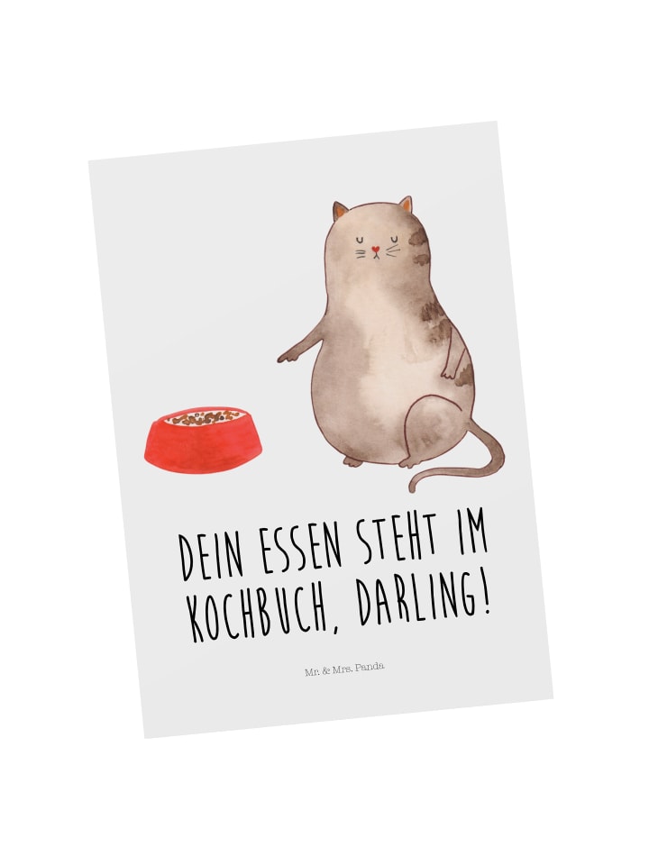 Mr. & Mrs. Panda Postkarte Katze Fressen mit Spruch in Weiß günstig kaufen onesize