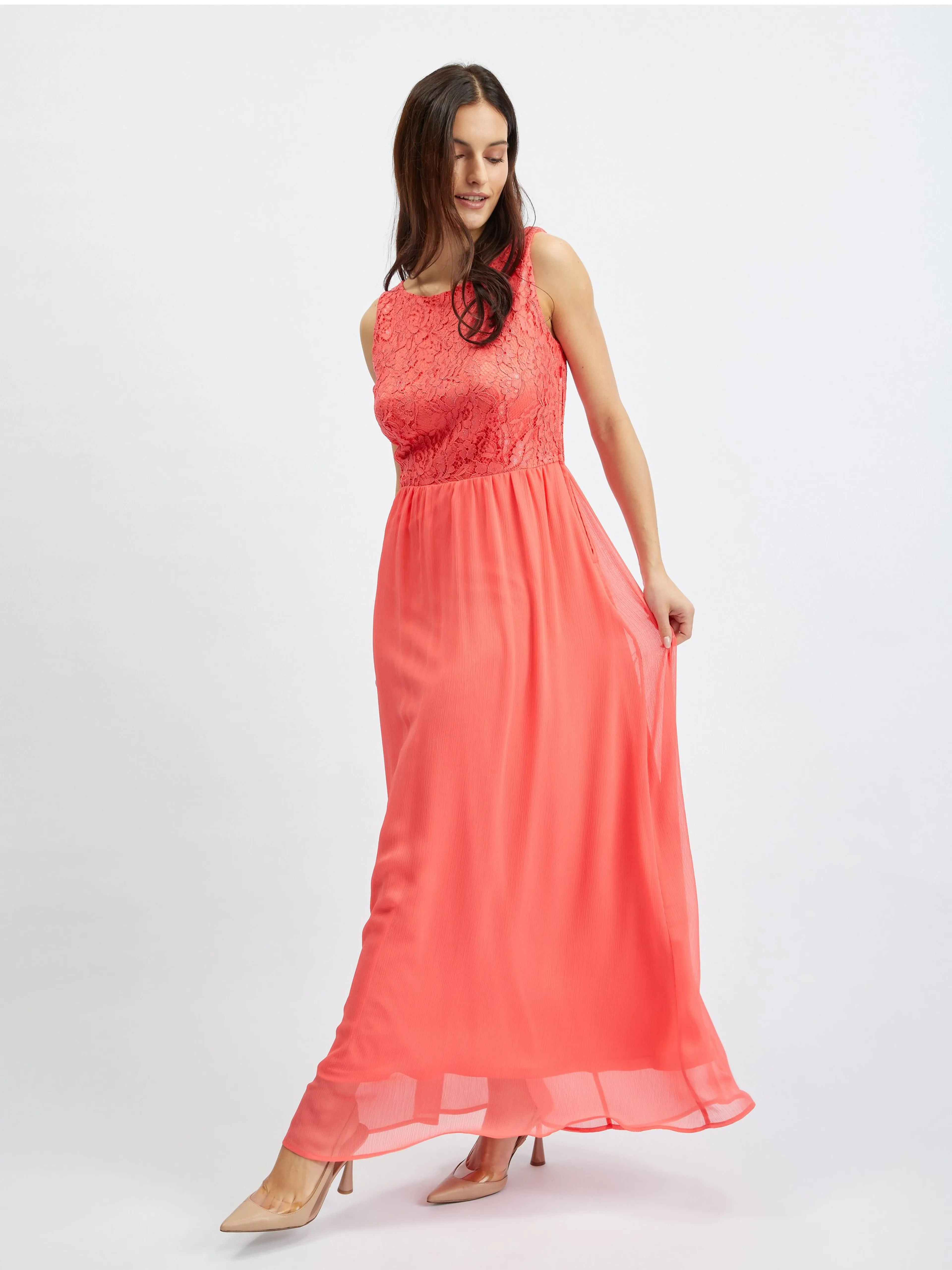 Rosa Damen-Spitzen-Maxikleid ORSAY