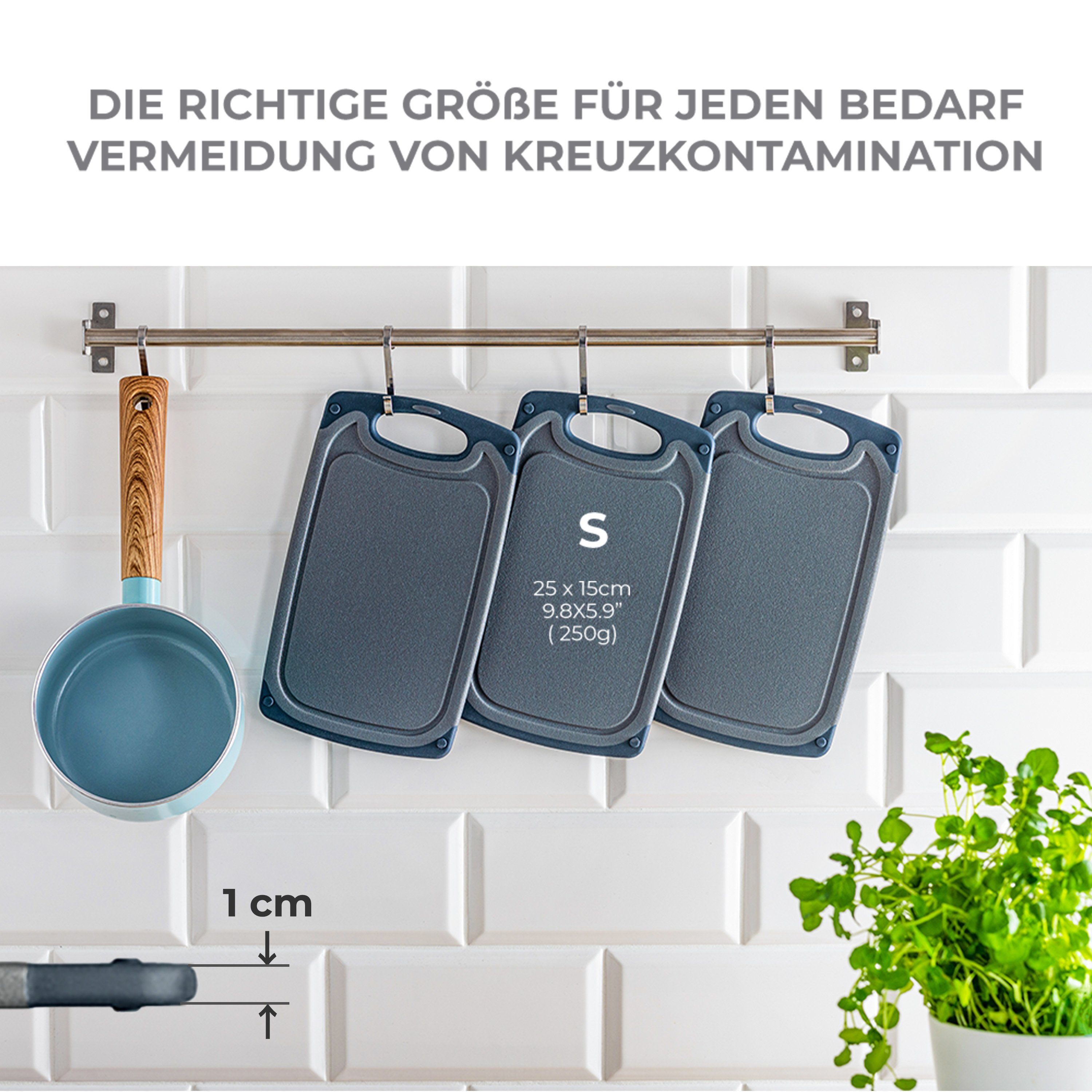 Exitoso Frühstücksbrett BPA Frei - Spülmaschinenfest mit Saftrillen, (6-St., Schneidebretter für die Küche), Mit Griff - Antibakteriell - 25x15 cm