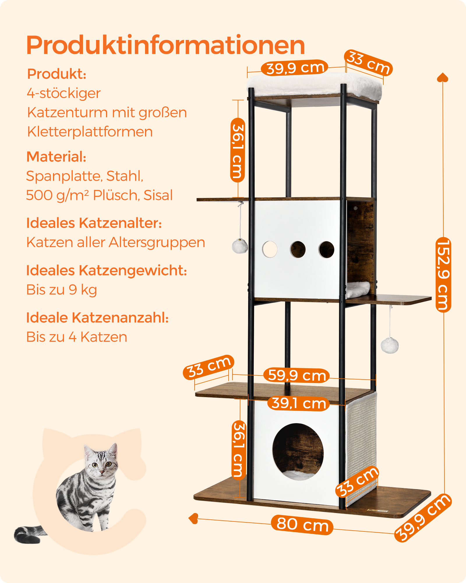 FEANDREA Kratzbäume FEANDREA  Kratzbaum modern Katzenturm