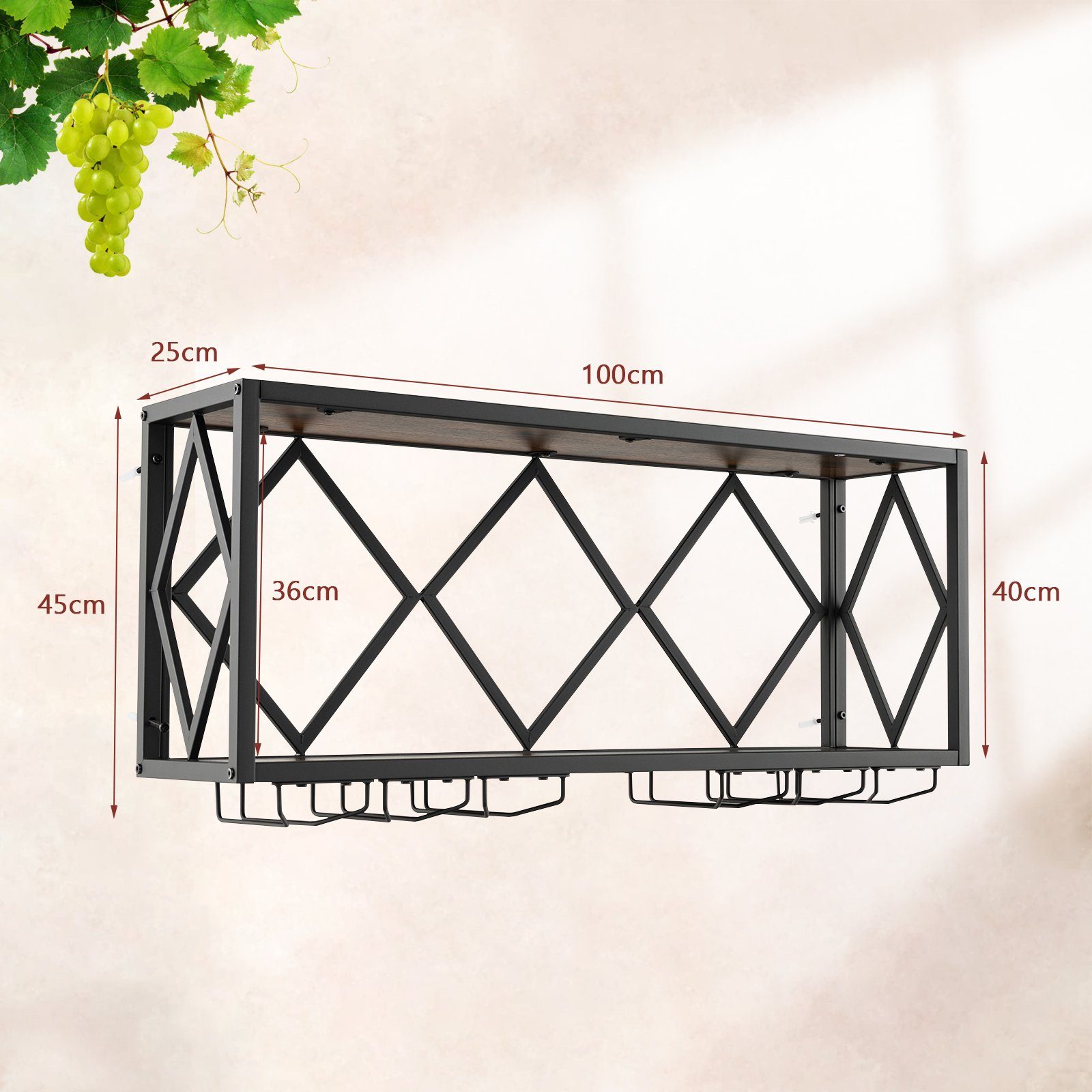 COSTWAY Weinregal, Wand, 2 Ebenen, Metall, 39 Flaschen&12 Gläser, 100x25x45cm
