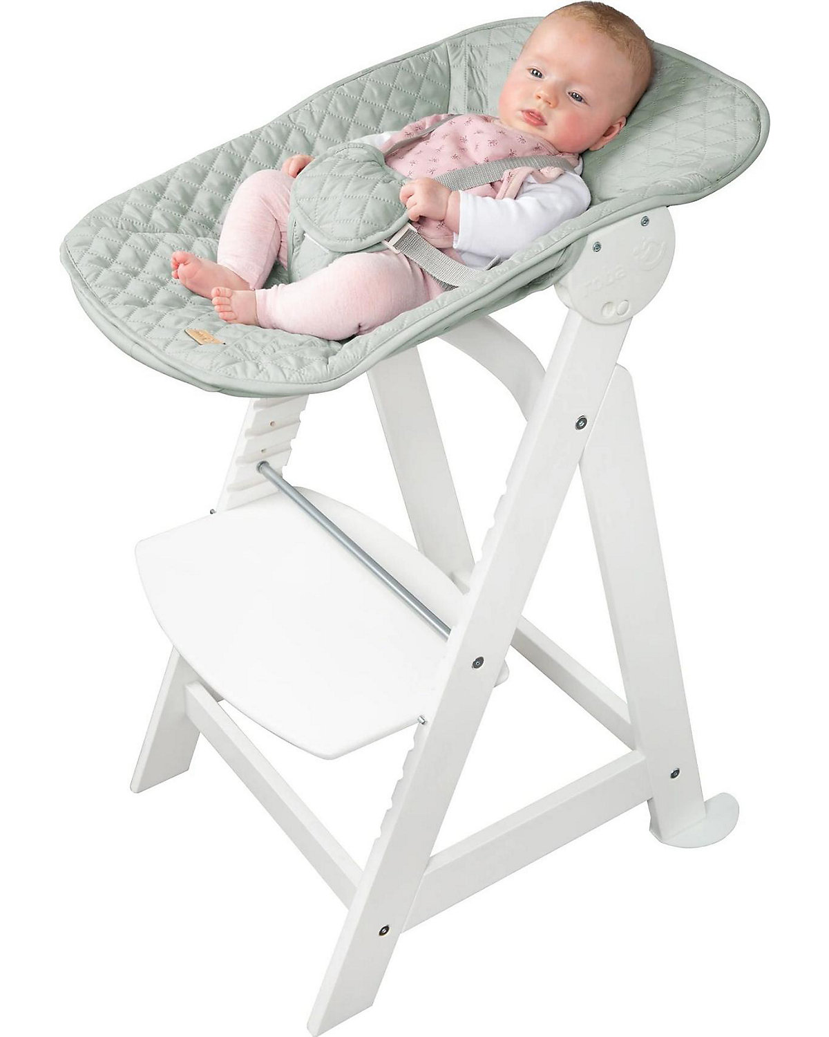 Treppenhochstuhl 'Born Up' Set 2in1, weiß, mit Liegefunktion/ -aufsatz 'roba Style' frosty green