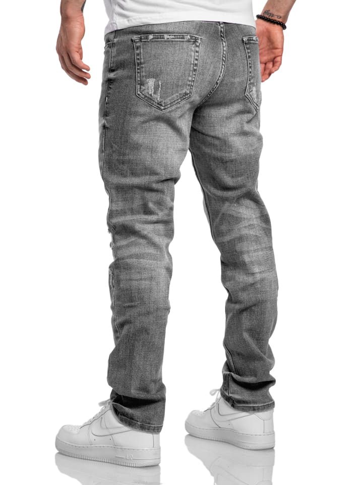 Amaci&Sons Regular Fit Destroyed Jeans KANSAS in Grau (Patches) günstig kaufen